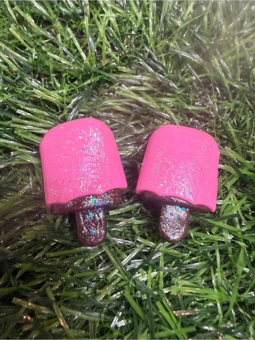 Pink Popsicle Pushback Earrings with Glitter Chocolate Accents